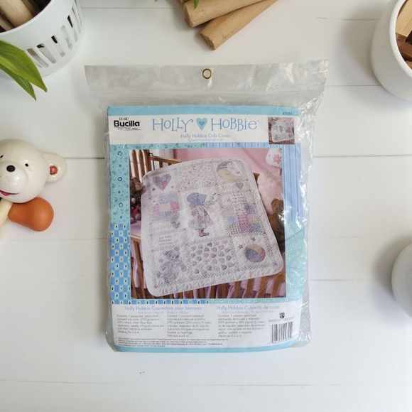 Vtg Bucilla HOLLY HOBBIE Baby Collection Stamped Crib Cover Cross Stitch Kit NEW - Picture 1 of 11